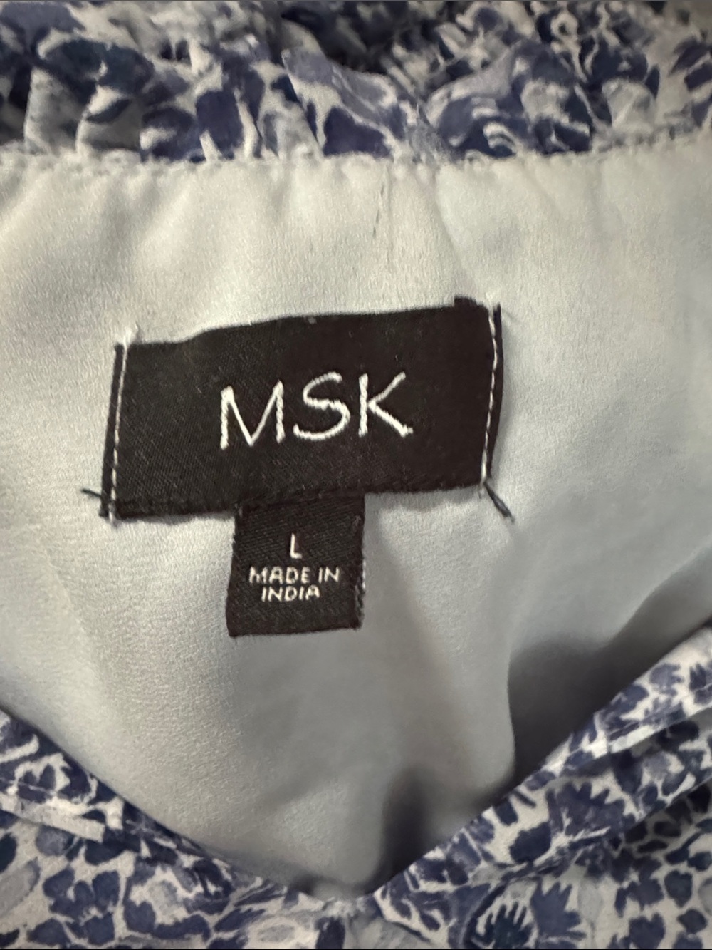 MSK Blue and White Floral Tiered Maxi Dress - Sleeveless Smocked Waist - Picture 9 of 10